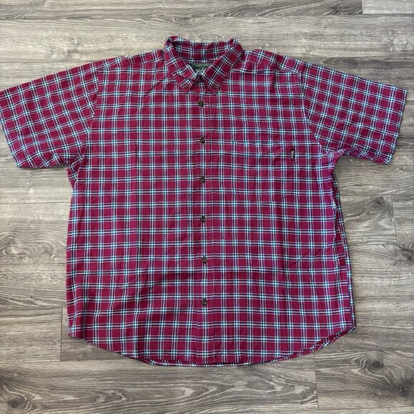 Woolrich Other - Woolrich Button Down Shirt 2XL Mens Short Sleeve Red‎ Blue Plaid Pocket Casual